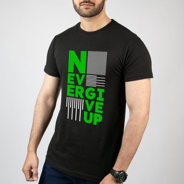 تی شرت آستین کوتاه مردانه مدل نوشته Never Give Up کد T013