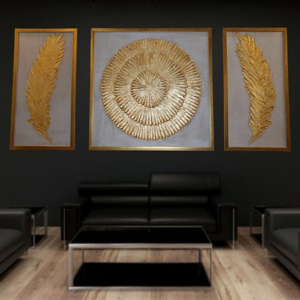 تابلو نقاشی ورق طلا مدل خورشید مجموعه سه عددی