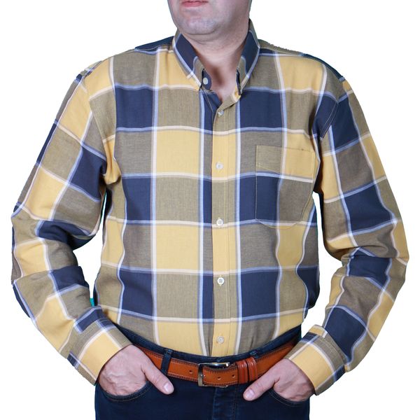 پیراهن آستین بلند مردانه مدل پنبه کد 7663 رنگ زرد