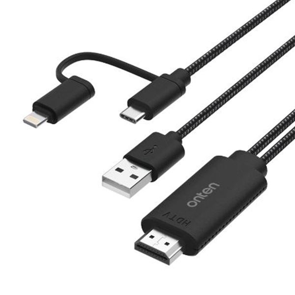 کابل تبدیل USB به USB-C/لایتنینگ/ HDMI اونتن مدل ONT-7537T طول 1.8متر
