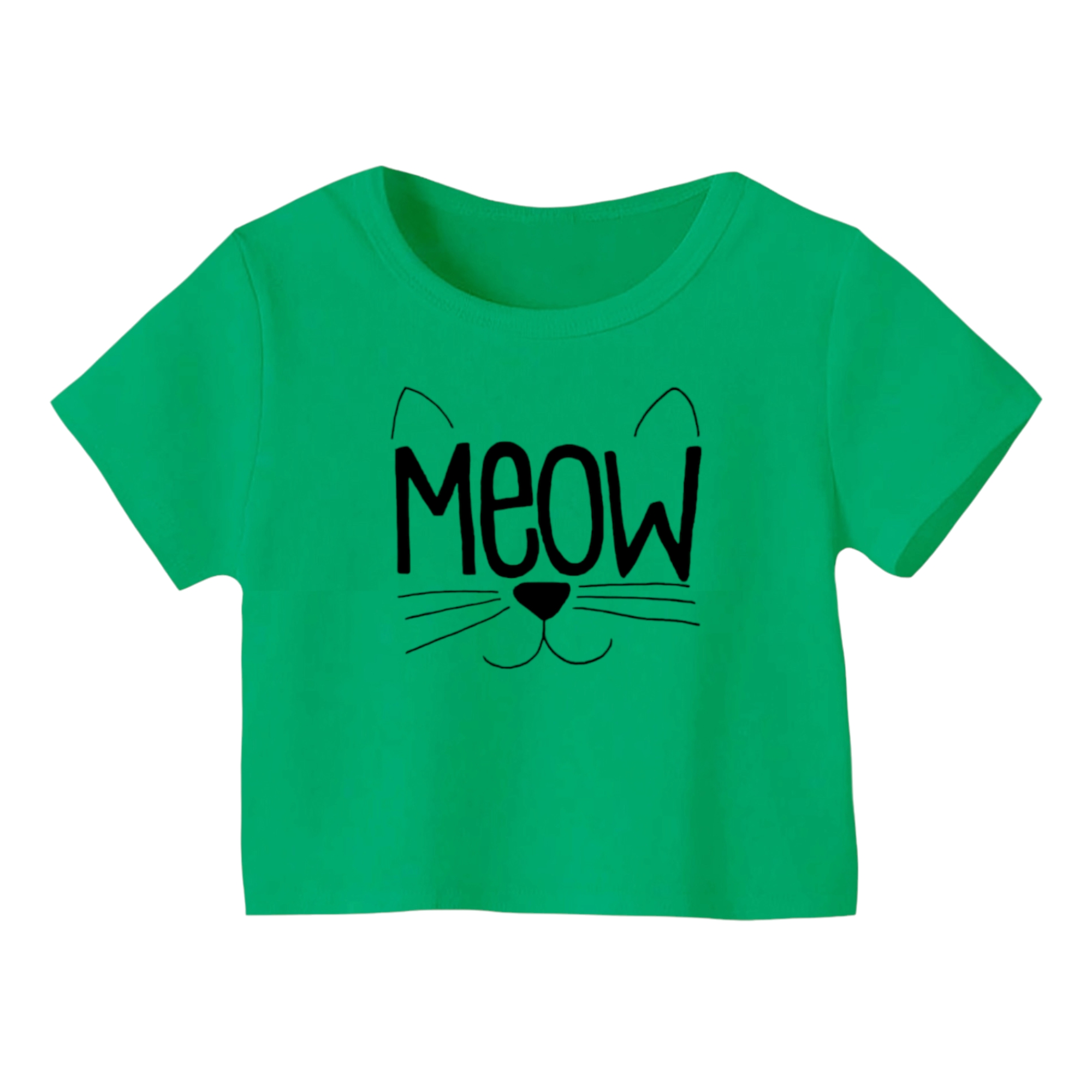 کراپ‌ تی‌شرت آستین کوتاه زنانه مدل گربه کد ۱۴ رنگ سبز