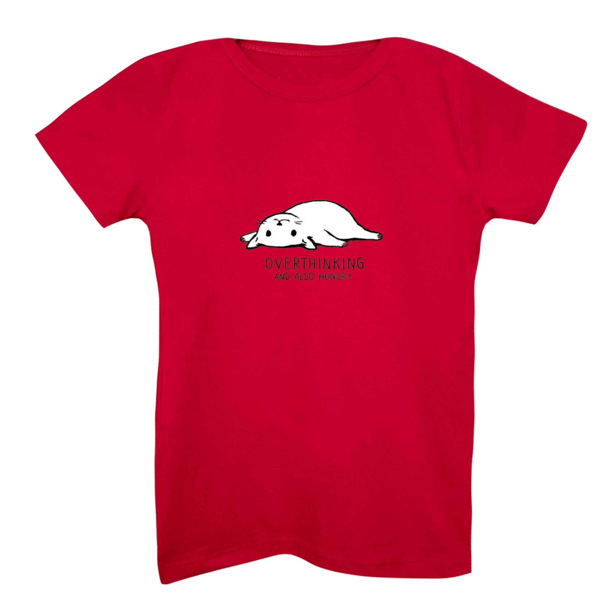 تی شرت آستین کوتاه بچگانه مدل گربه گرسنه رنگ قرمز
