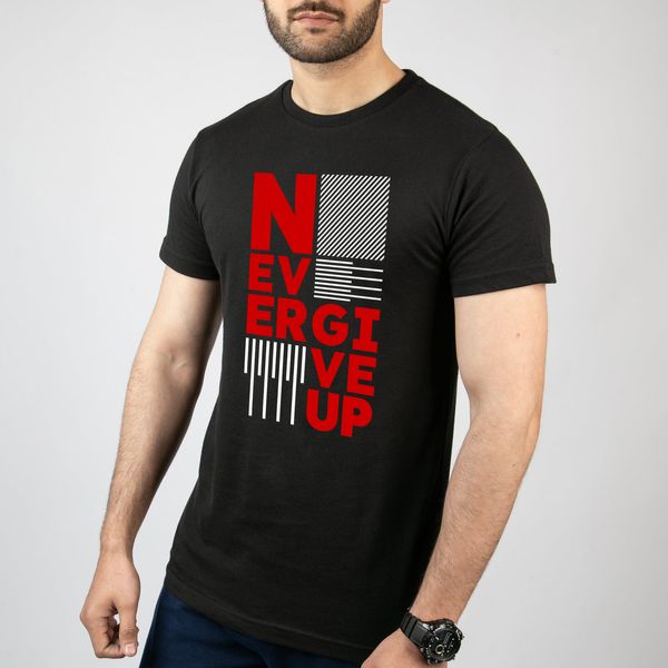 تی شرت آستین کوتاه مردانه مدل نوشته Never Give Up کد T014