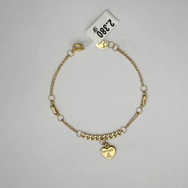دستبند طلا 18 عیار زنانه مدل D012 طرح زنجیر و آویز قلب 