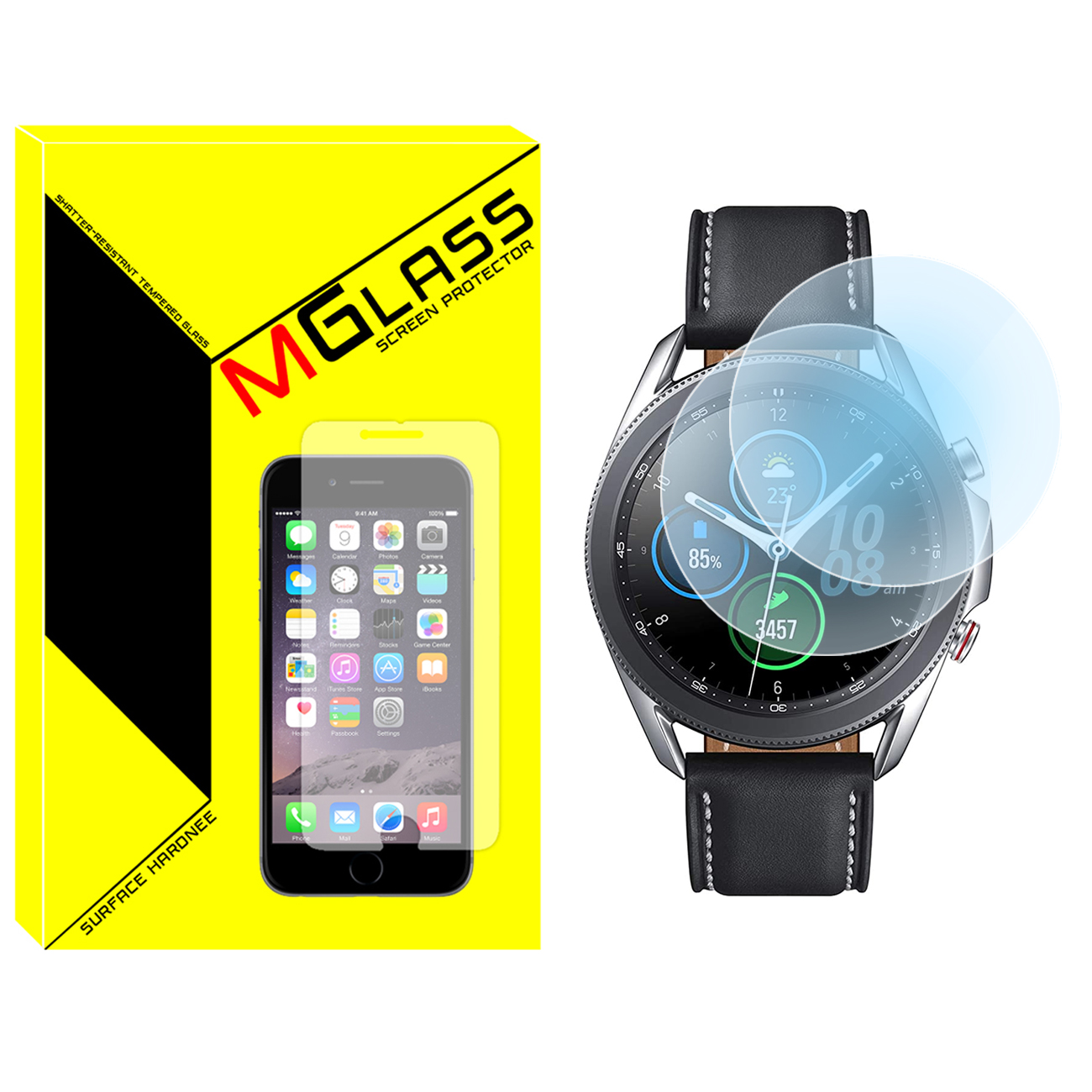 محافظ صفحه نمایش شیشه‌ای ام‌گلس مدل Glass-MG مناسب برای ساعت هوشمند سامسونگ Galaxy Watch 3 41mm بسته دو عددی