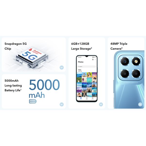 گوشی موبایل آنر مدل X8 5G دو سیم کارت ظرفیت 128 گیگابایت و رم 6 گیگابایت 