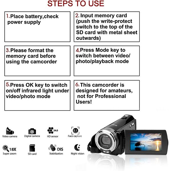 دوربین فیلم برداری مدل FHD 1080P 24MP 3.0 LCD display 16X zoom camera 