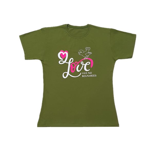 تی شرت آستین کوتاه زنانه مدل love رنگ سبز زیتونی