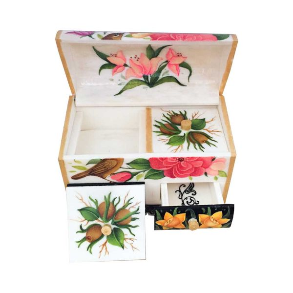 جعبه جواهرات استخوانی طرح گل و مرغ کد B 307