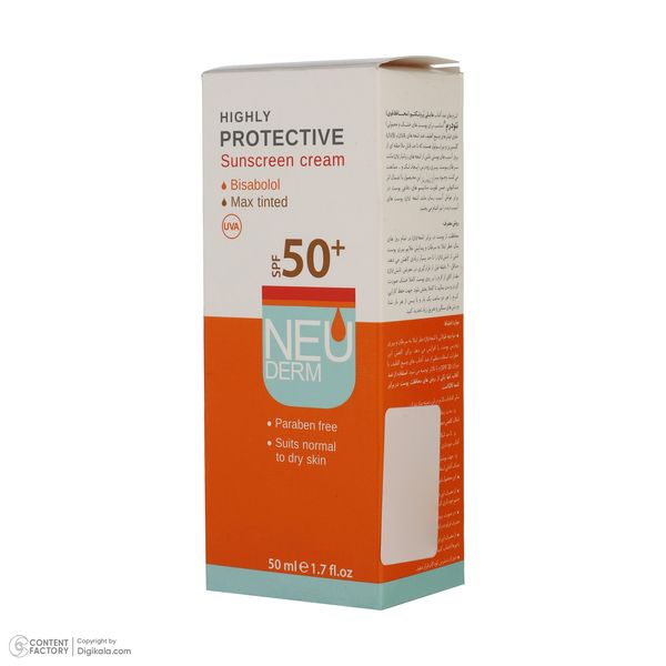 کرم ضد آفتاب رنگی نئودرم +SPF50 مدل Highly Protective مناسب پوست های انواع پوست حجم 50 میلی لیتر