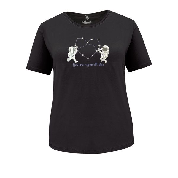 تی شرت آستین کوتاه زنانه آراتین مدل آدم فضایی رنگ مشکی