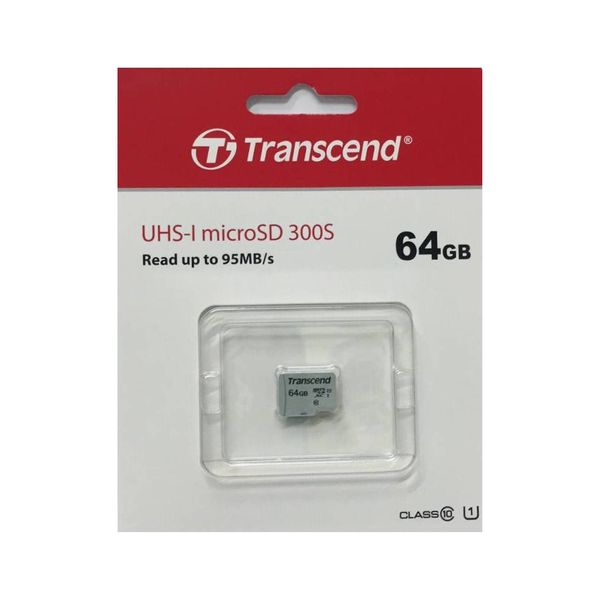 کارت حافظه microSDHC ترنسند مدل 300S کلاس 10 استاندارد UHS-I U1 سرعت 95MBps ظرفیت 64 گیگابایت