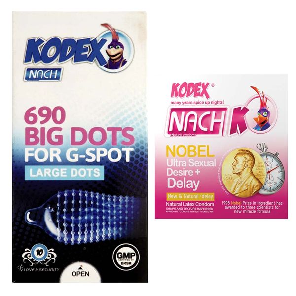 کاندوم ناچ کدکس مدل 690 Big Dots بسته 12 عددی به همراه کاندوم مدل Nobel Desire+Delay بسته 3 عددی