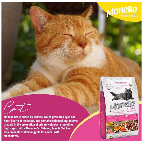 غذای خشک گربه مونلو مدل CAT Salmon &amp;Tuna وزن 1 کیلوگرم به همراه تشویقی