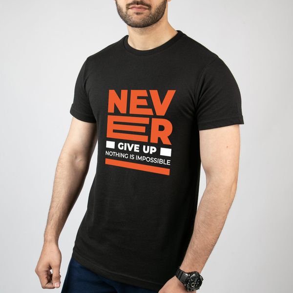 تی شرت آستین کوتاه مردانه مدل  Never Give Up کد T032