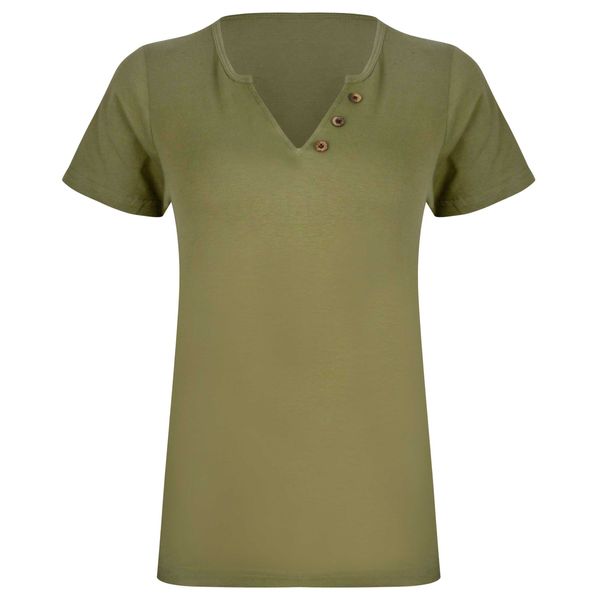تی شرت آستین کوتاه زنانه کانتکس مدل 249009931 نخ پنبه رنگ زیتونی
