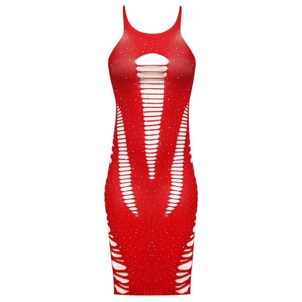 لباس خواب زنانه ماییلدا مدل نگین دار فانتزی کد 4860-7163 رنگ قرمز