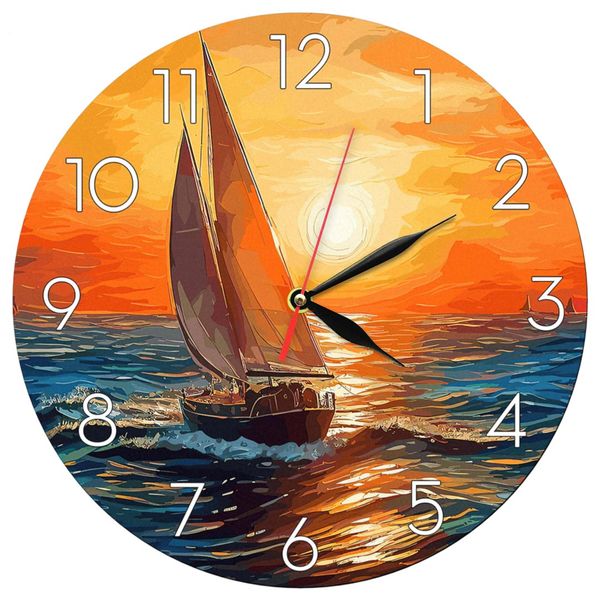 ساعت دیواری طرح قایق بادبانی و غروب دریا کد 1427