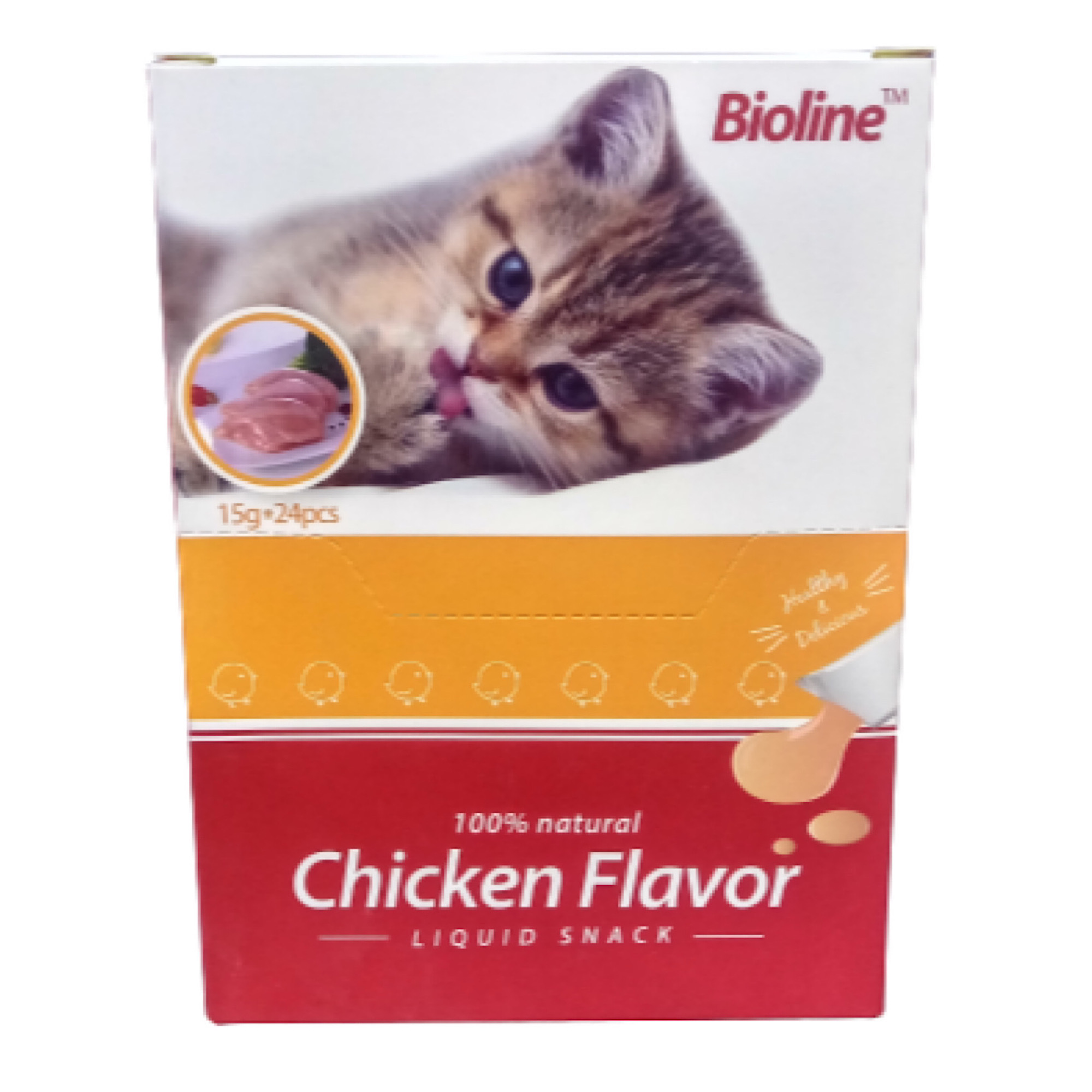 اسنک مایع گربه بیولاین مدل Chicken Flavor وزن 15 گرم بسته 24 عددی