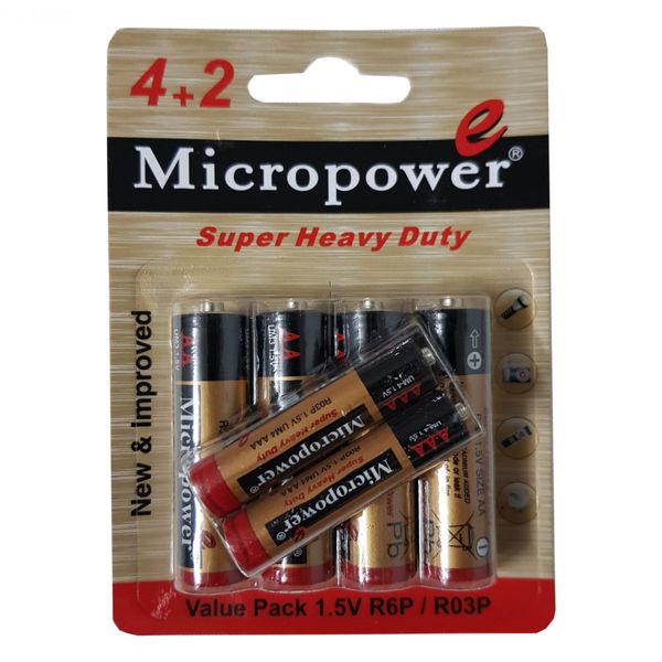باتری قلمی و نیم قلمی میکروپاور مدل HM1280 بسته 6 عددی