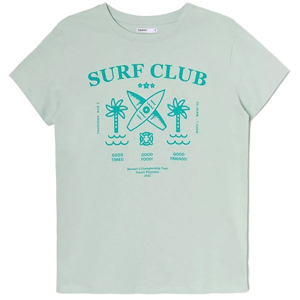 تی شرت آستین کوتاه زنانه کراپ مدل Surf club