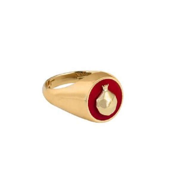 انگشتر طلا 18 عیار زنانه طلا و جواهر درریس مدل انار پهن اینمل دایره سه بعدی