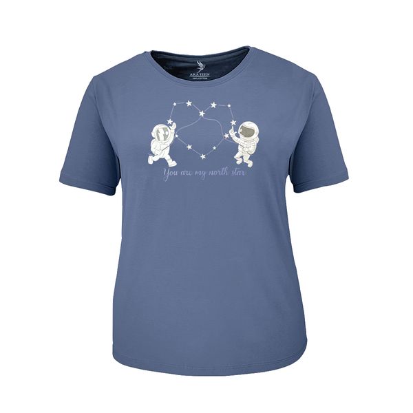 تی شرت آستین کوتاه زنانه آراتین مدل آدم فضایی رنگ آبی نفتی