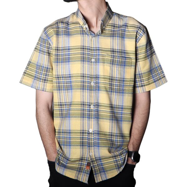پیراهن آستین کوتاه مردانه مدل نخی چهارخونه کد 7403 رنگ زرد
