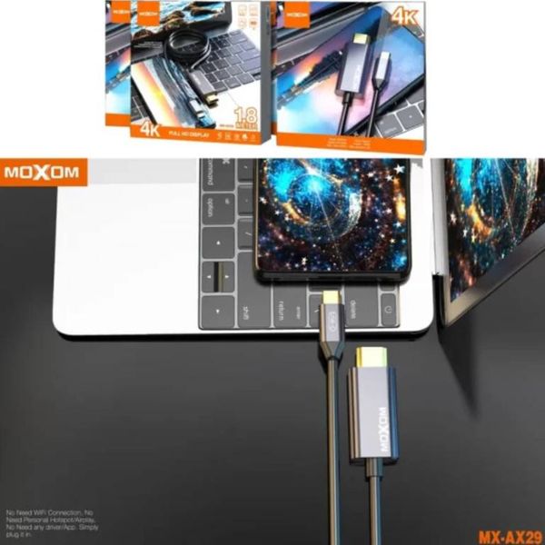 کابل تبدیل HDMI به USB-C موکسوم مدل MX-AX29 طول 1.8 متر