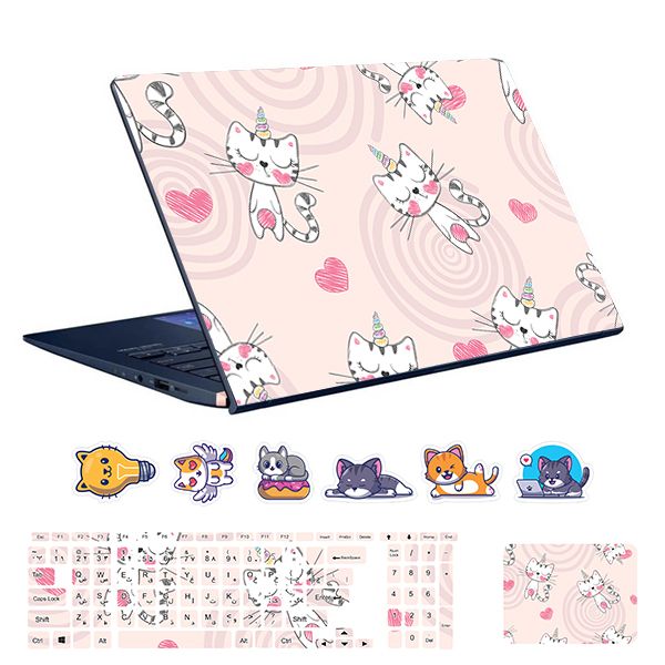 استیکر لپ تاپ توییجین و موییجین طرح گربه ها کد 07 مناسب برای لپ تاپ 15.6 اینچ به همراه برچسب حروف فارسی کیبورد
