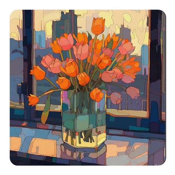 مگنت صبا طرح مدل نقاشی گلهای لاله در گلدان شیشه ای کد M959