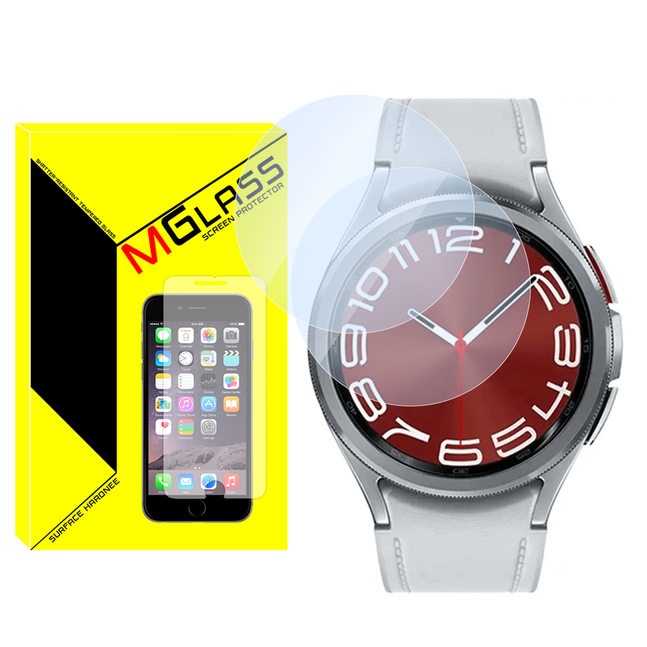 محافظ صفحه نمایش شیشه‌ای ام‌گلس مدل Glass-MG مناسب برای ساعت هوشمند سامسونگ Galaxy Watch 6 Classic 43mm بسته دو عددی