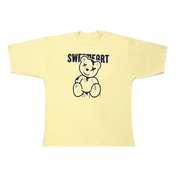 تی شرت لانگ زنانه مدل تدی رنگ لیمویی