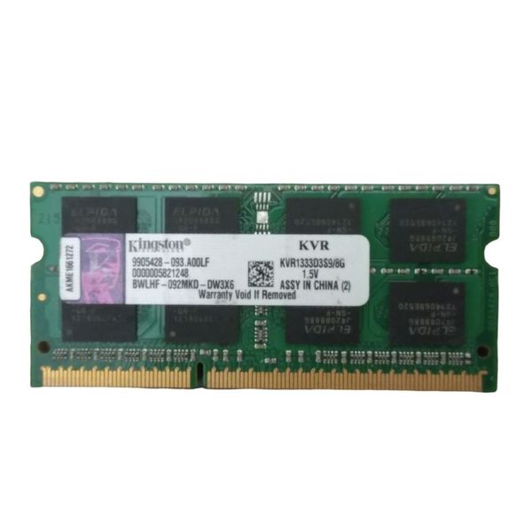 رم لپ تاپ DDR3 تک کاناله 1333 مگاهرتز CL10 کینگستون مدل PC3-Kvr ظرفیت 8 گیگابایت