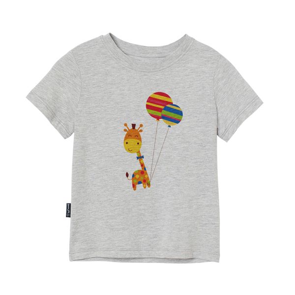 تی شرت آستین کوتاه پسرانه به رسم مدل زرافه و بادکنک کد 1114