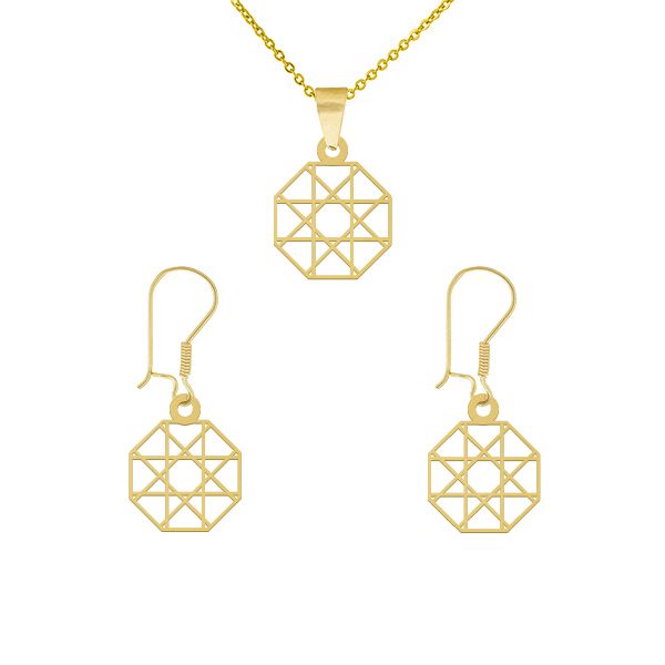 نیم ست طلا 18 عیار زنانه طلای کامک مدل شش ضلعی طرح ستاره کد 57
