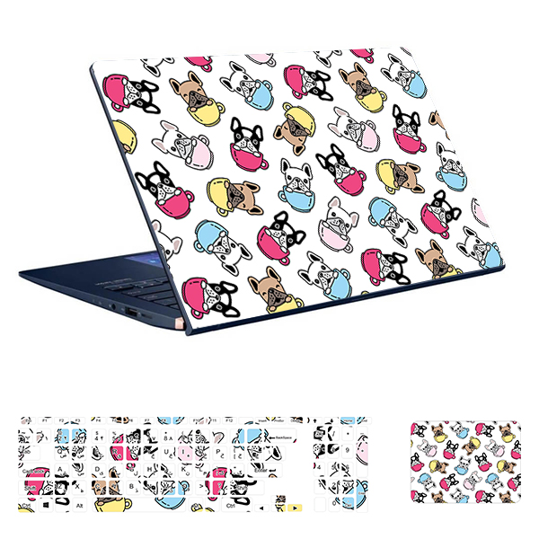 استیکر لپ تاپ توییجین و موییجین طرح Doggy کد 04 مناسب برای لپ تاپ 15.6 اینچ به همراه برچسب حروف فارسی کیبورد