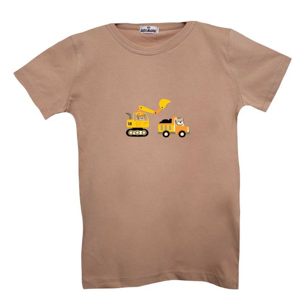 تی شرت آستین کوتاه بچگانه مدل ماشین کار کد1 رنگ کرم