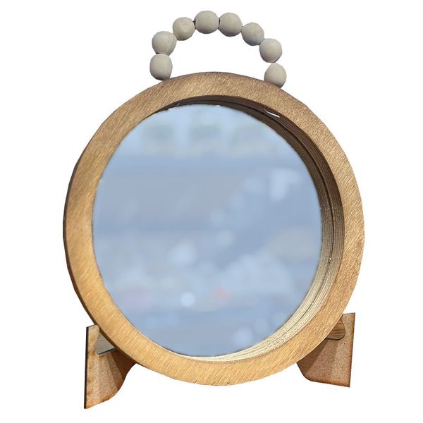 آینه مدل گرد چوبی طرح دسته مهره پایه دار