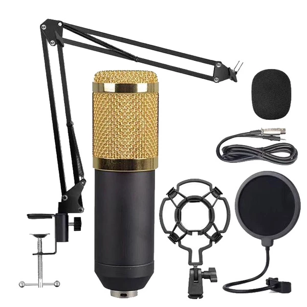 میکروفن کندانسر مدل Professional Condenser Microphone همراه با پایه تلسکوپی و پاپ فیلتر