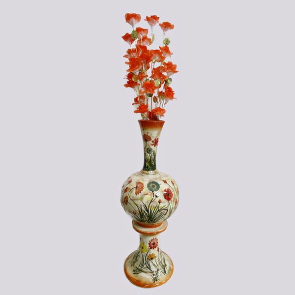 گلدان به همراه گل مصنوعی مدل رز لمسی کد 400987
