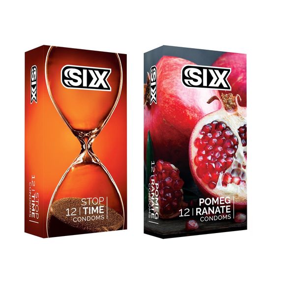 کاندوم سیکس مدل Stop Time بسته 12 عددی به همراه کاندوم سیکس مدل Pomegranate بسته 12 عددی