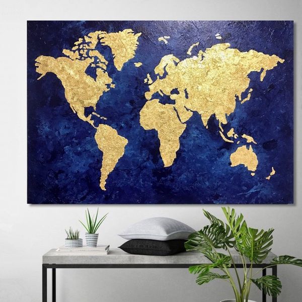تابلو نقاشی ورق طلا طرح نقشه جهان کد 6 PZ
