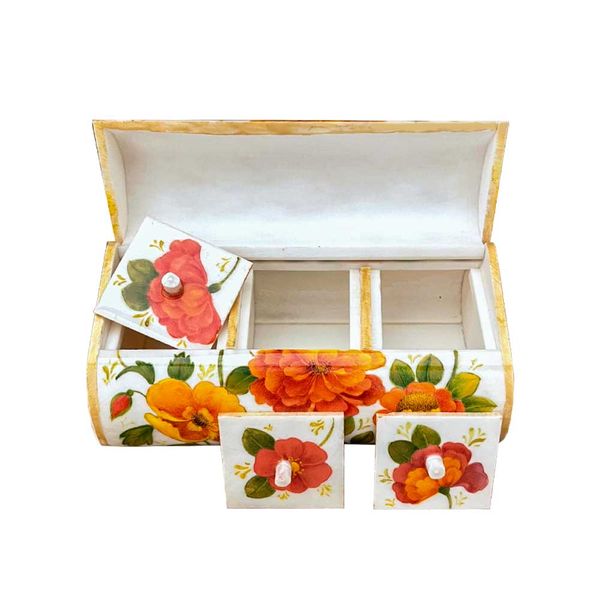 جعبه جواهرات استخوانی طرح گل و مرغ کد B 328