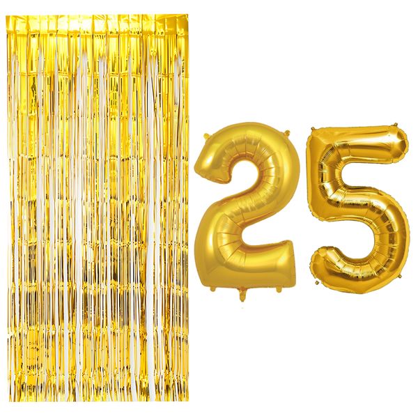 بادکنک فویلی مسترتم طرح عدد 25 به همراه پرده تزئینی بسته 3 عددی