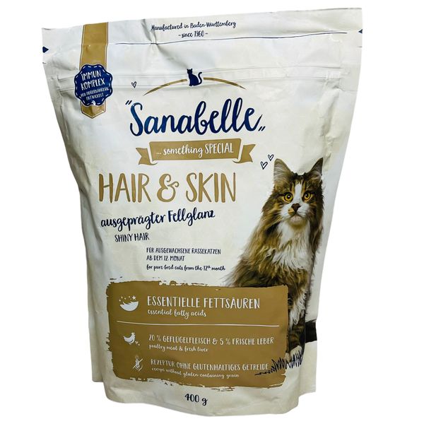 غذای خشک گربه سانابل مدل hair &amp; skin وزن 400 گرم