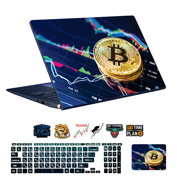 استیکر لپ تاپ توییجین و موییجین طرح Bitcoin کد 21 مناسب برای لپ تاپ 15.6 اینچ به همراه برچسب حروف فارسی کیبورد