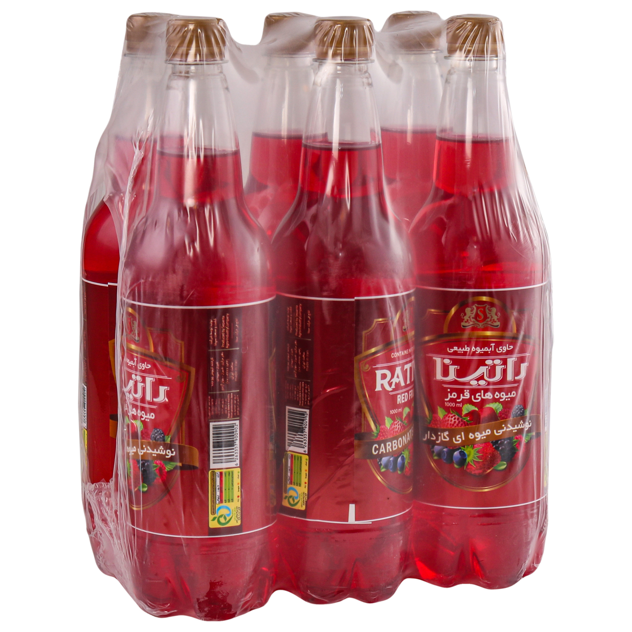 نوشیدنی گازدار میوه های قرمز راتینانو - 1 لیتر بسته 6 عددی