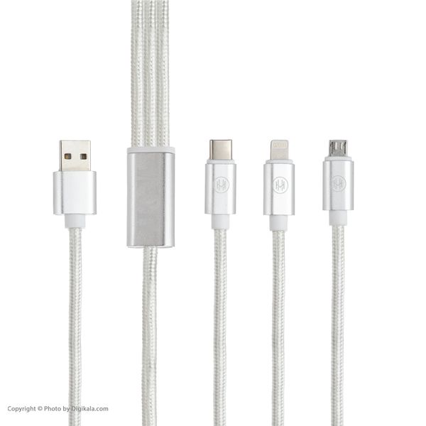 کابل تبدیل USB به لایتنینگ/USB-C/microUSB اچ اند ام مدل C08 طول 1.2 متر
