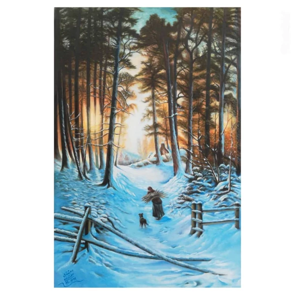 تابلو نقاشی رنگ روغن طرح غروب زمستان کد 3